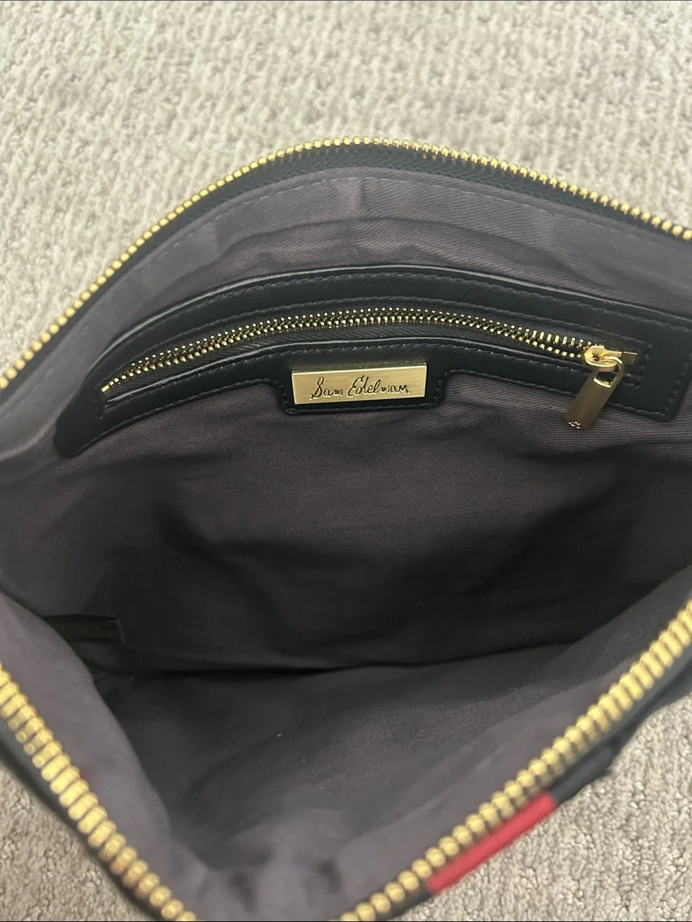 Sam Edelman Black Suede Clutch with Red Heart and Embroidered Tigers